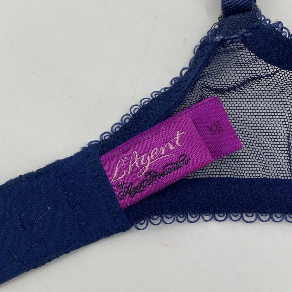 L'Agent Agent Provocateur Non Pad Demi Bra 32C Blue Sheer Lace Glitter - Picture 5 of 9